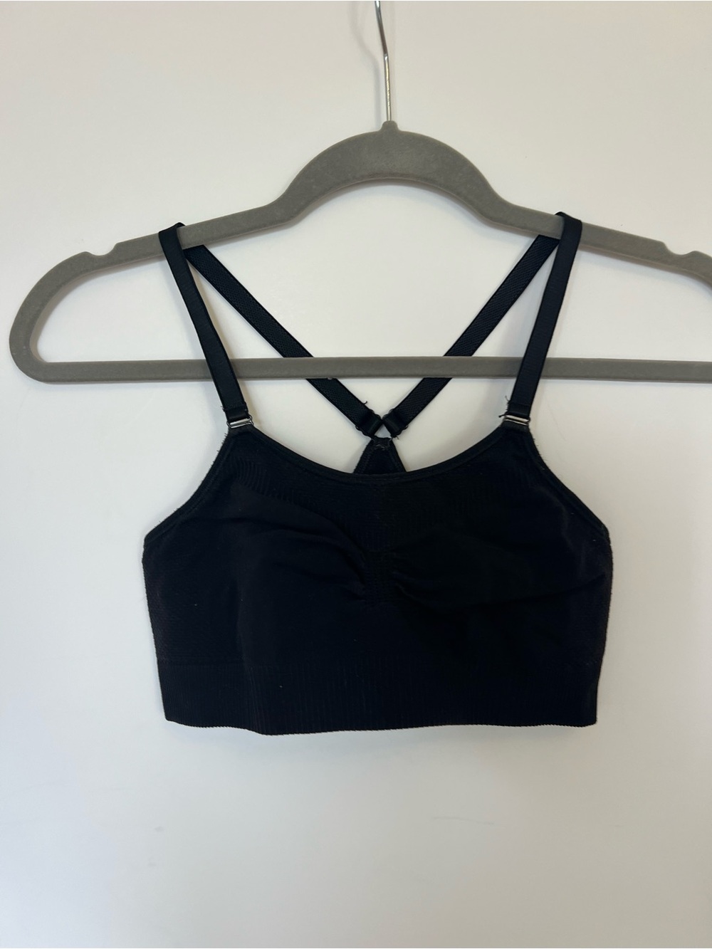 Black Seamless Strappy Racerback Minimalist Bandeau Sports Bra Sz Small